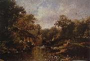 Theodore Fourmois, Watermill in the Ardennes with angler